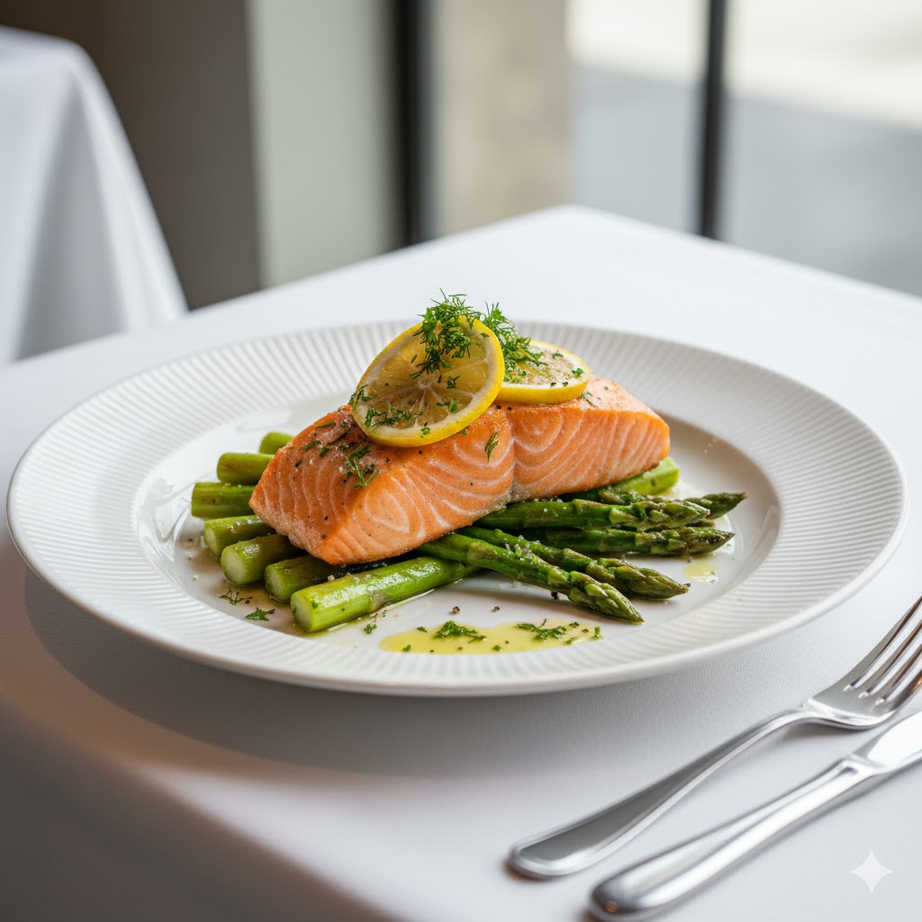 Salmon Panggang Lemon-Herb dengan Asparagus