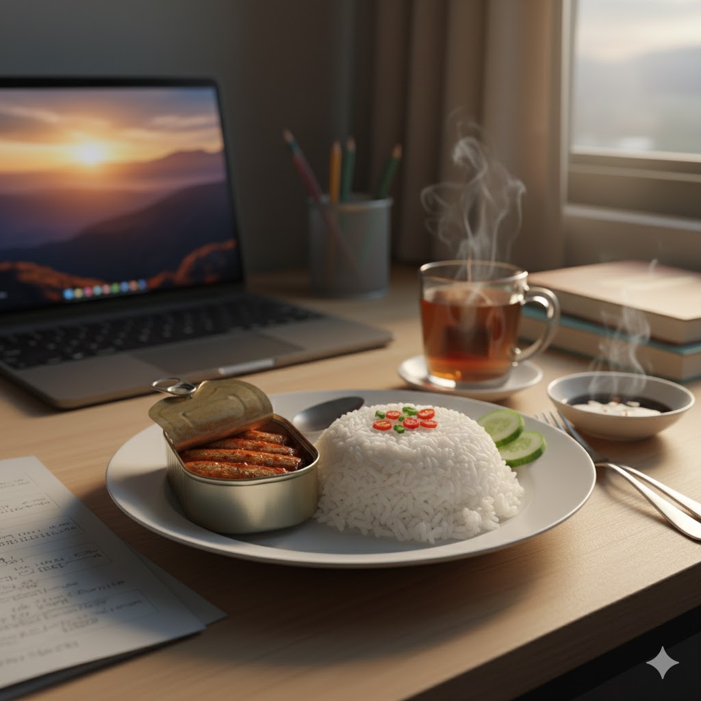 sarden kalengan dan nasi hangat