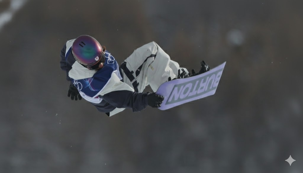Taiga Hasegawa saat tampil dalam final selunjur salju slopestyle putra Olimpiade Musim Dingin 2026. Hasegawa berhasil mengeksekusi trik trik switch backside 1980 di run pertama.