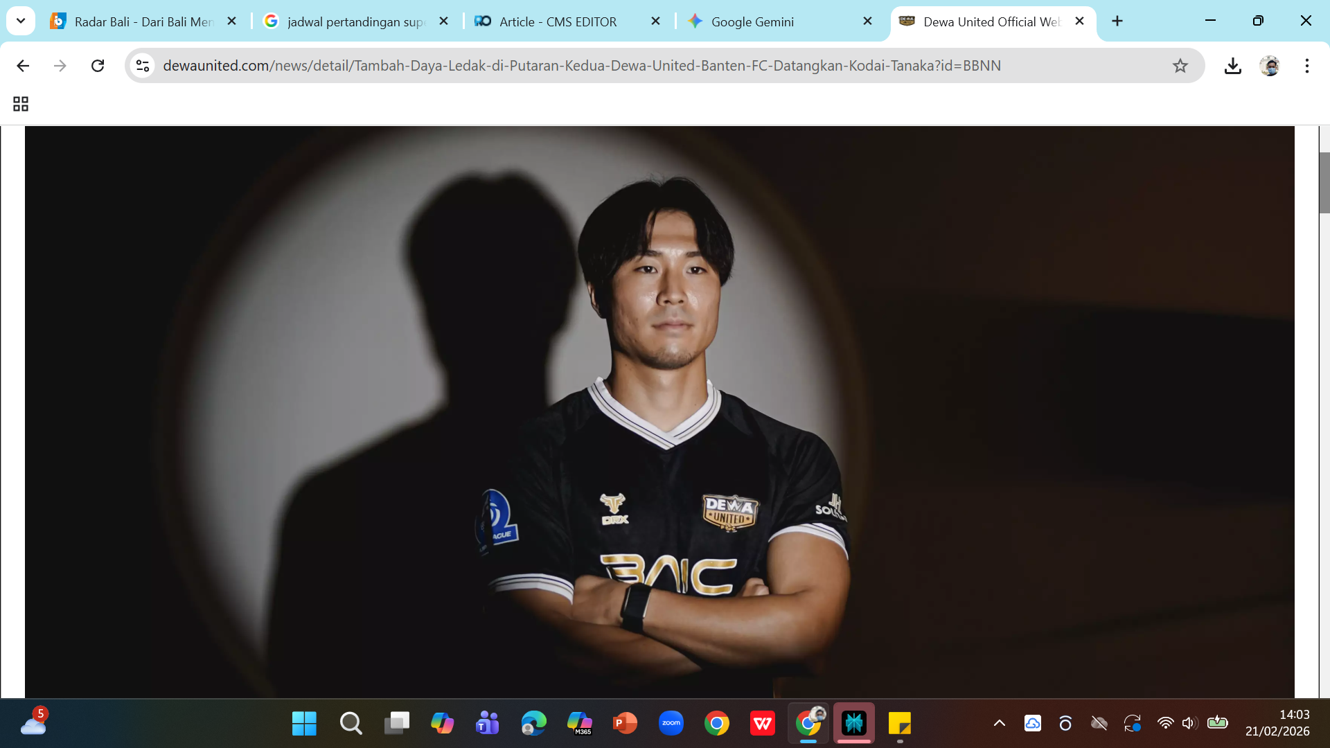 Striker Dewa United Kodai Tanaka. Eks top skorer Liga Singapura ini didatangkan dari Persis Solo dengan skema peminjaman.