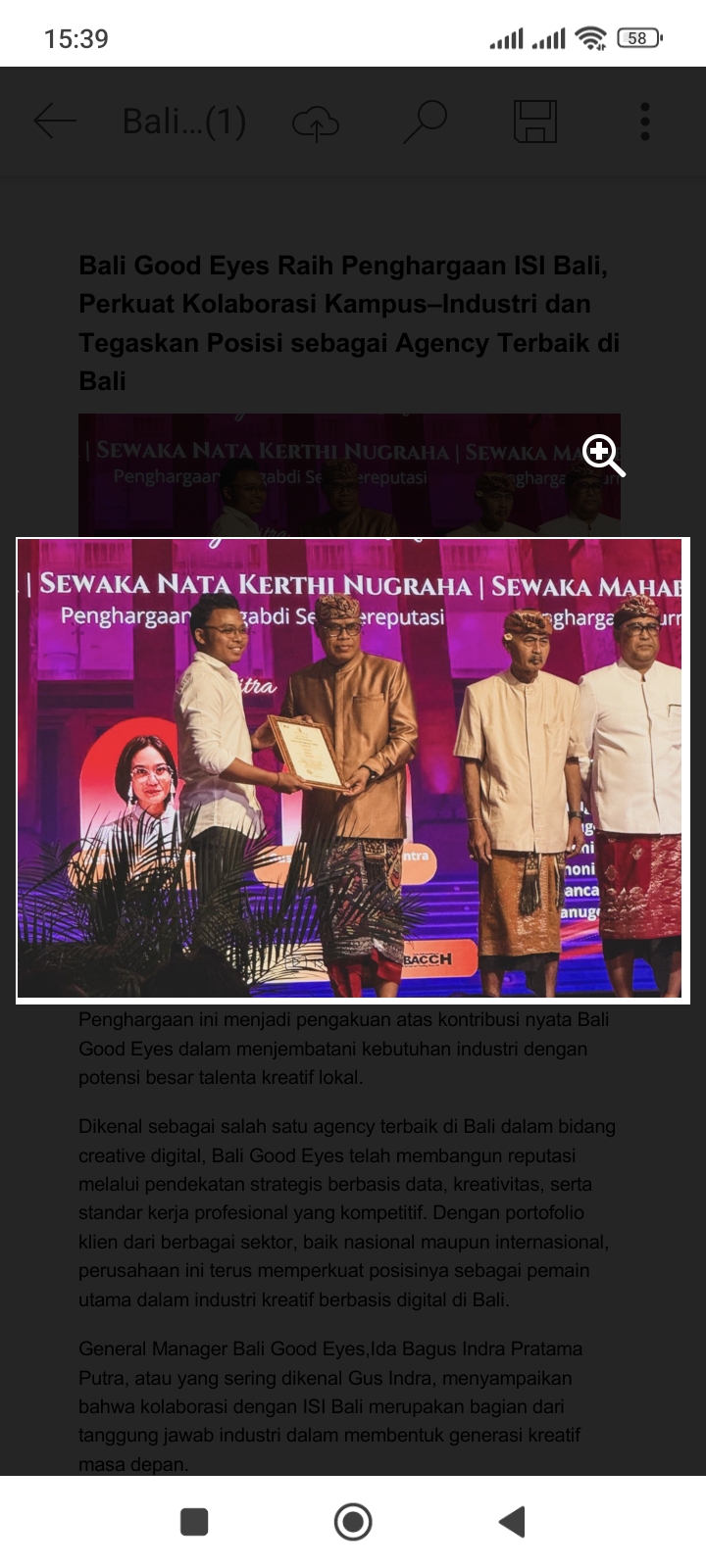 Bali Good Eyes menerima penghargaan strategis dari Institut Seni Indonesia Bali (ISI Bali).