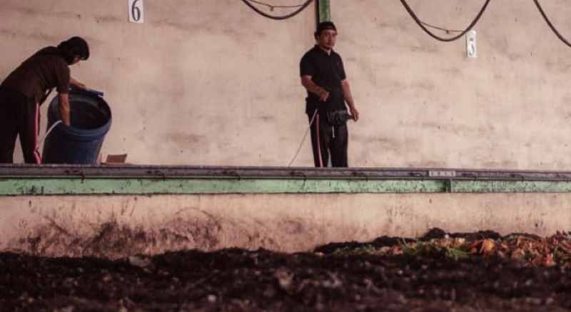 DISEMPROT : Penyemprotan di Tempat Pengolahan Sampah Terpadu (TPST) dan Pusat Daur Ulang (PDU) Mengwitani, Badung. (Foto : Marsellus Pampur)