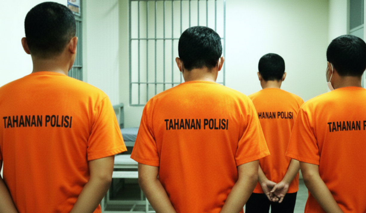 ilustrasi penahanan empat orang pelaku. (gambar digital  gemini/radar bali)