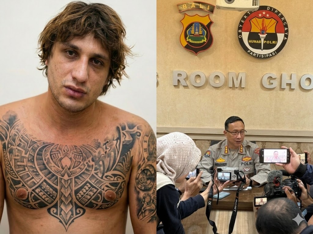 Kiri, korban Ihor Komarov. Kanan, Kabid Humas Polda Bali Kombes Pol Ariasandy membeberkan perkembangan kasus penculikan WN Ukraina. 
