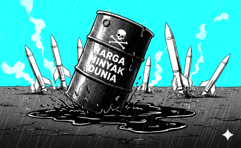 ilustrasi pasar minyak dunia dalam kondisi perang.(gambar digital gemini/radar bali)