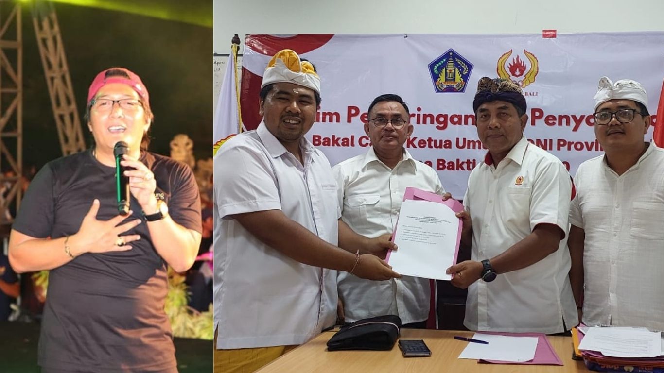 RAMAIKAN BURSA: Wagub Bali Nyoman Giri Prasta mengirim utusan, Putu Bayu Airlangga (kiri) mengambil formulir calon Ketum ke KONI Bali.