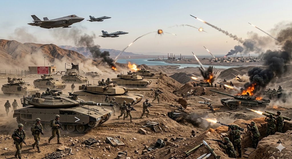 Ilustrasi perang antara Israel-Amerika Serikat versus Iran