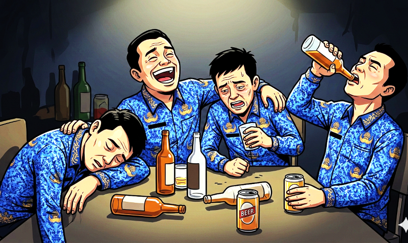 ilustrasi oknum pegawai pemerintah mabuk di jam kerja.(gambar digital gemini/radar bali)