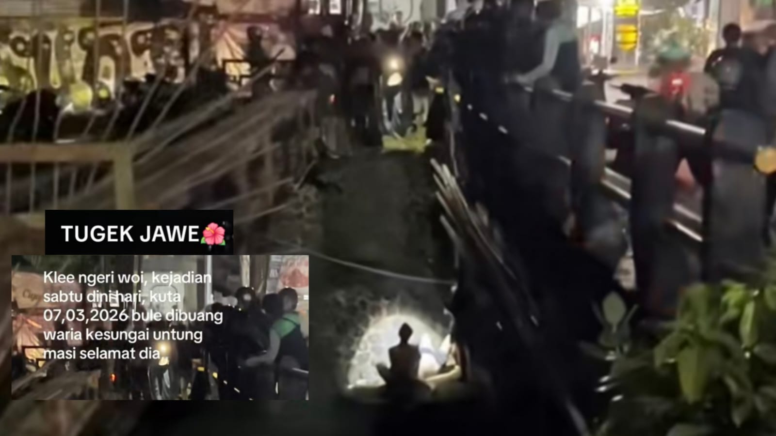 Tangkapan layar media sosial penemuan pria WNA Italia yang dibuang ke kolong jembatan di Jalan Patih Jelantik, Legian, Kuta, Badung. 