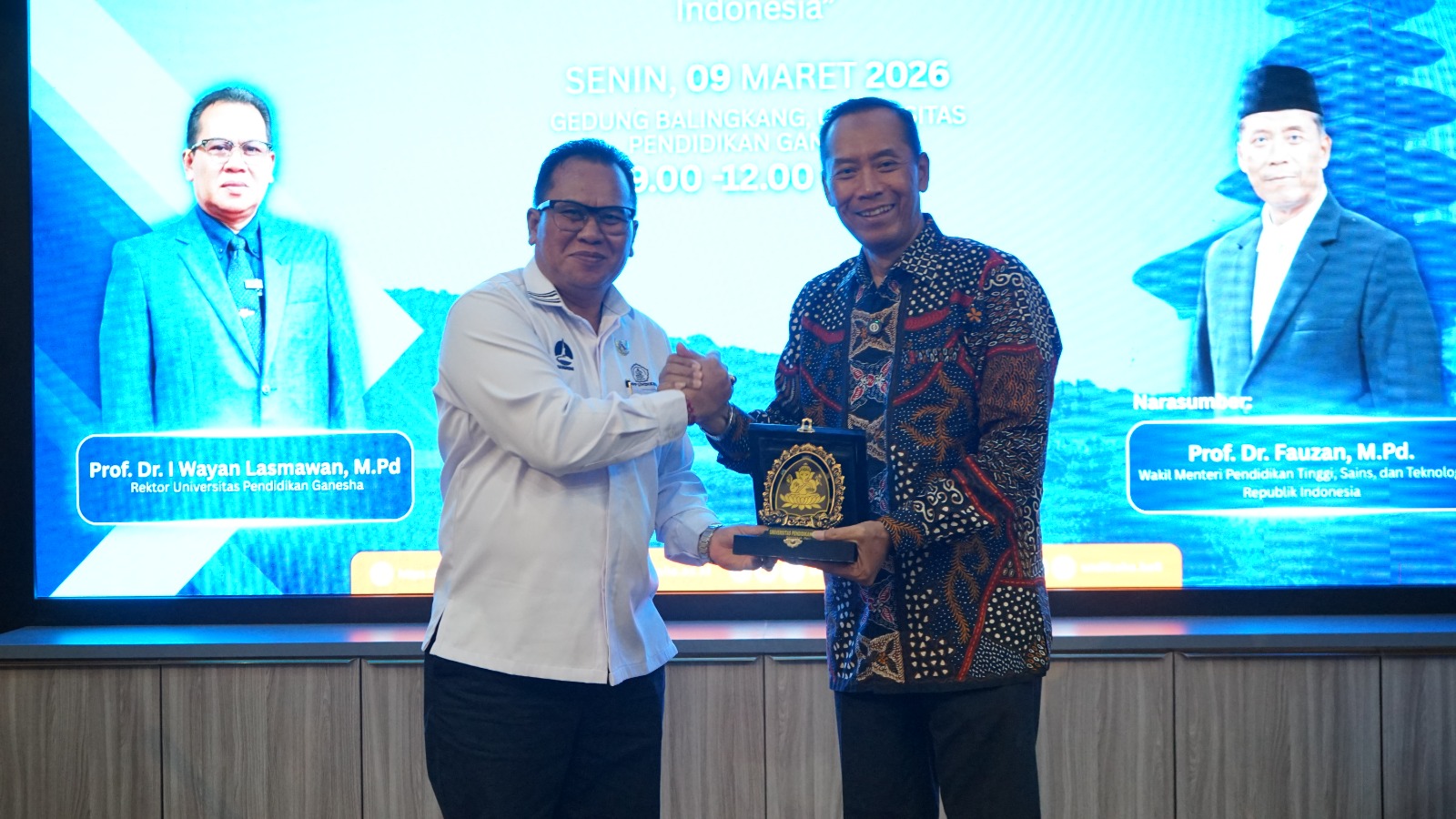Wamen Pendidikan Tinggi, Sains, dan Teknologi Prof. Dr. Fauzan, M.Pd, dalam diskusi akademik di Universitas Pendidikan Ganesha, Senin (9/3/2026).