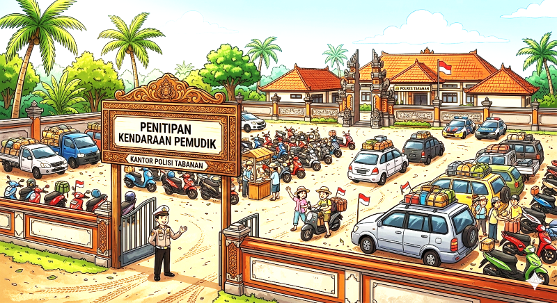 Ilustrasi penitipan parkir kendaraan di Polres Tabanan (gambar digital gemini)