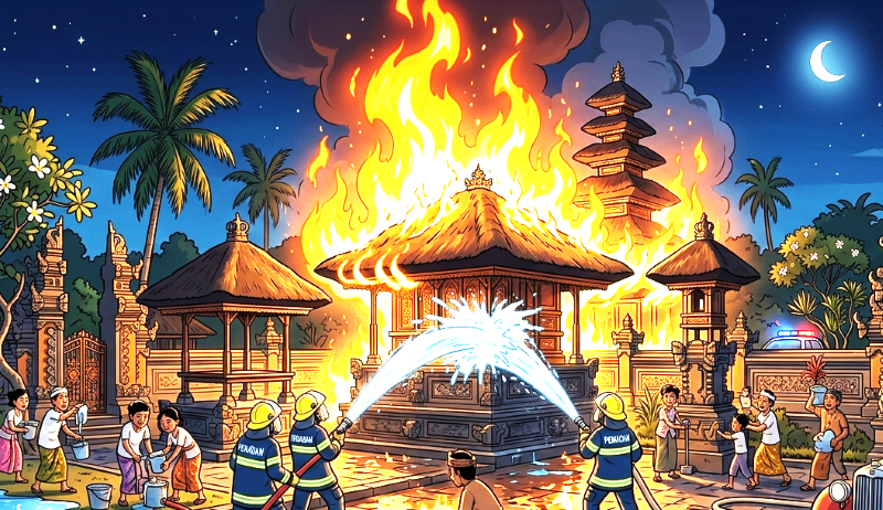 ilustrasi kebakaran rumah. (gambar digital gemini/radar bali)