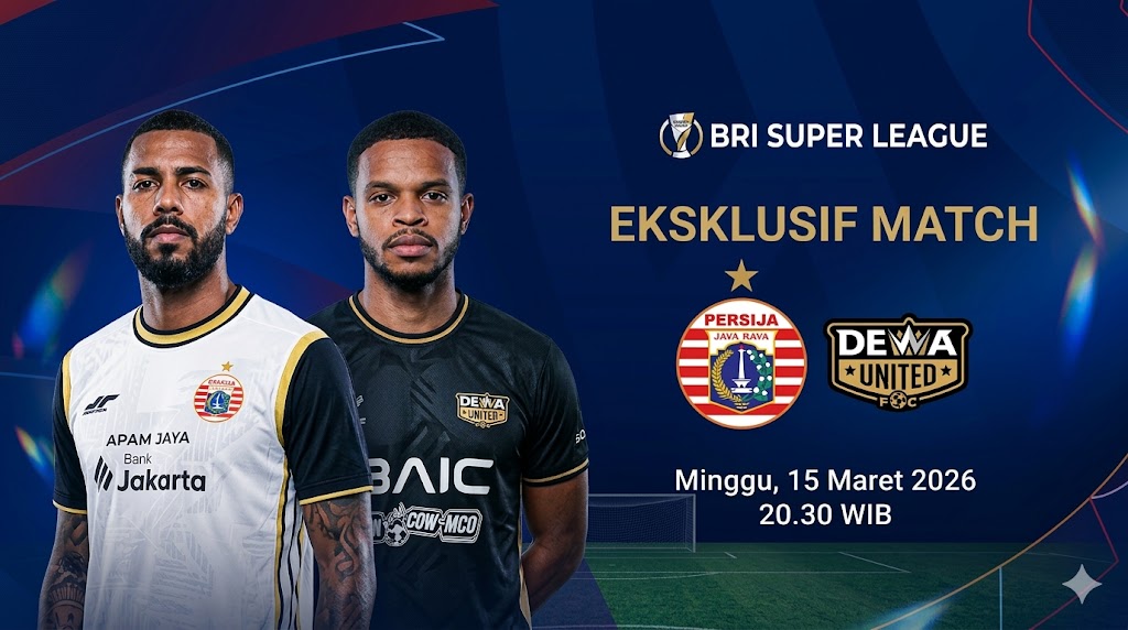 Adu tajam Maxwell Souza dan Alex Martins dalam laga Persija Jakarta vs Dewa United di JIS. Tanpa Alano Lima, Macan Kemayoran harus fokus di menit akhir demi jaga asa juara BRI Super League.