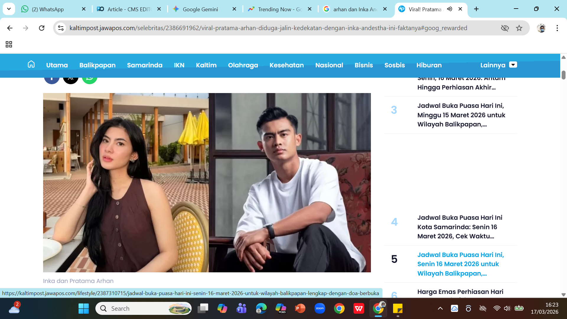 Inka Andestha dan Pratama Arhan dikabarkan dekat setelah bercerai dengan Azizah Salsha pada September 2025. 