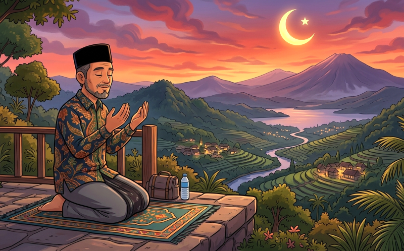 ilustrasi doa di bulan puasa. (gambar digital gemini/radar bali)