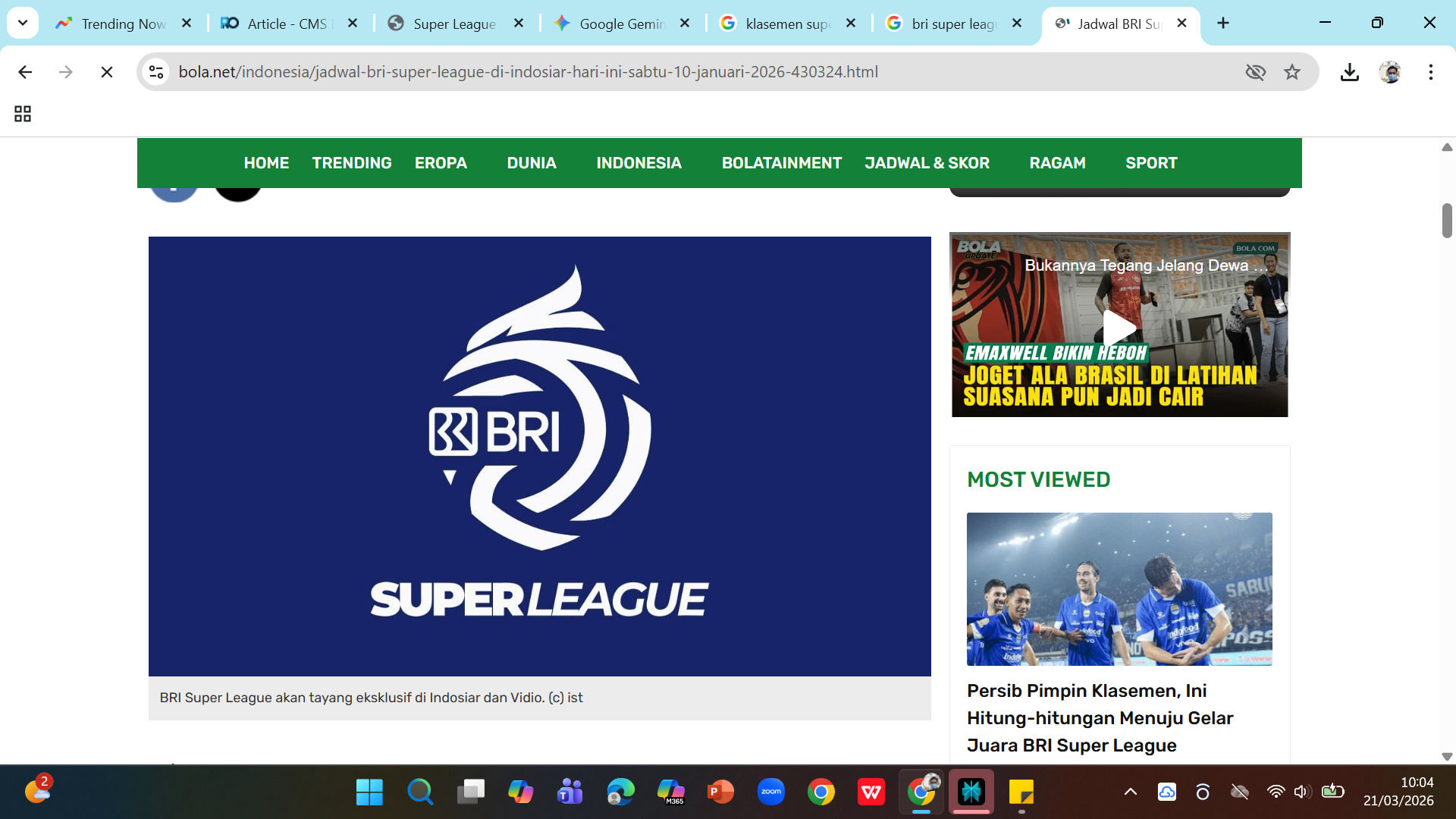 Cek jadwal bola April 2026: Duel panas Semen Padang vs Persib, Persija Jakarta, hingga PSM Makassar. Pantau posisi klasemen liga terbaru.