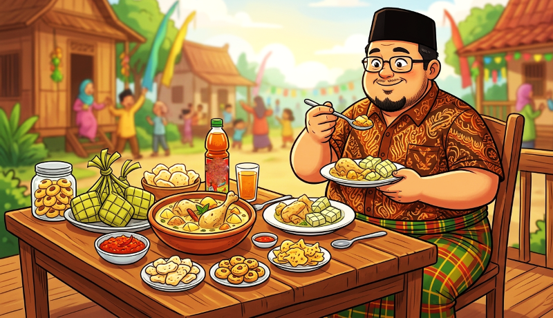ilustrasi nikmatnya hidangan Lebaran.(gambar digital gemini/radar bali)