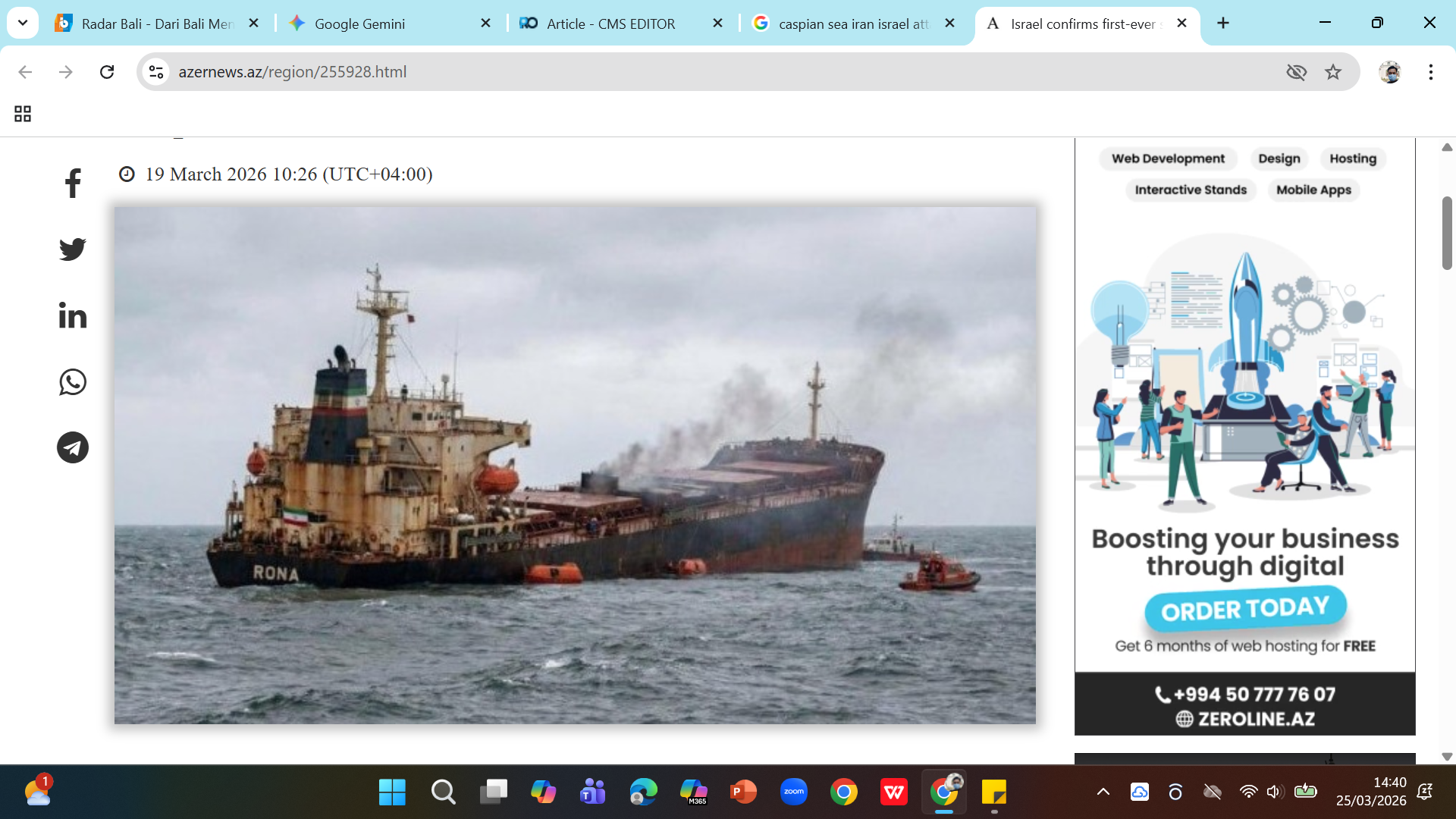 Kapal Iran yang menjadi target serangan Israel di Laut Kaspia. 