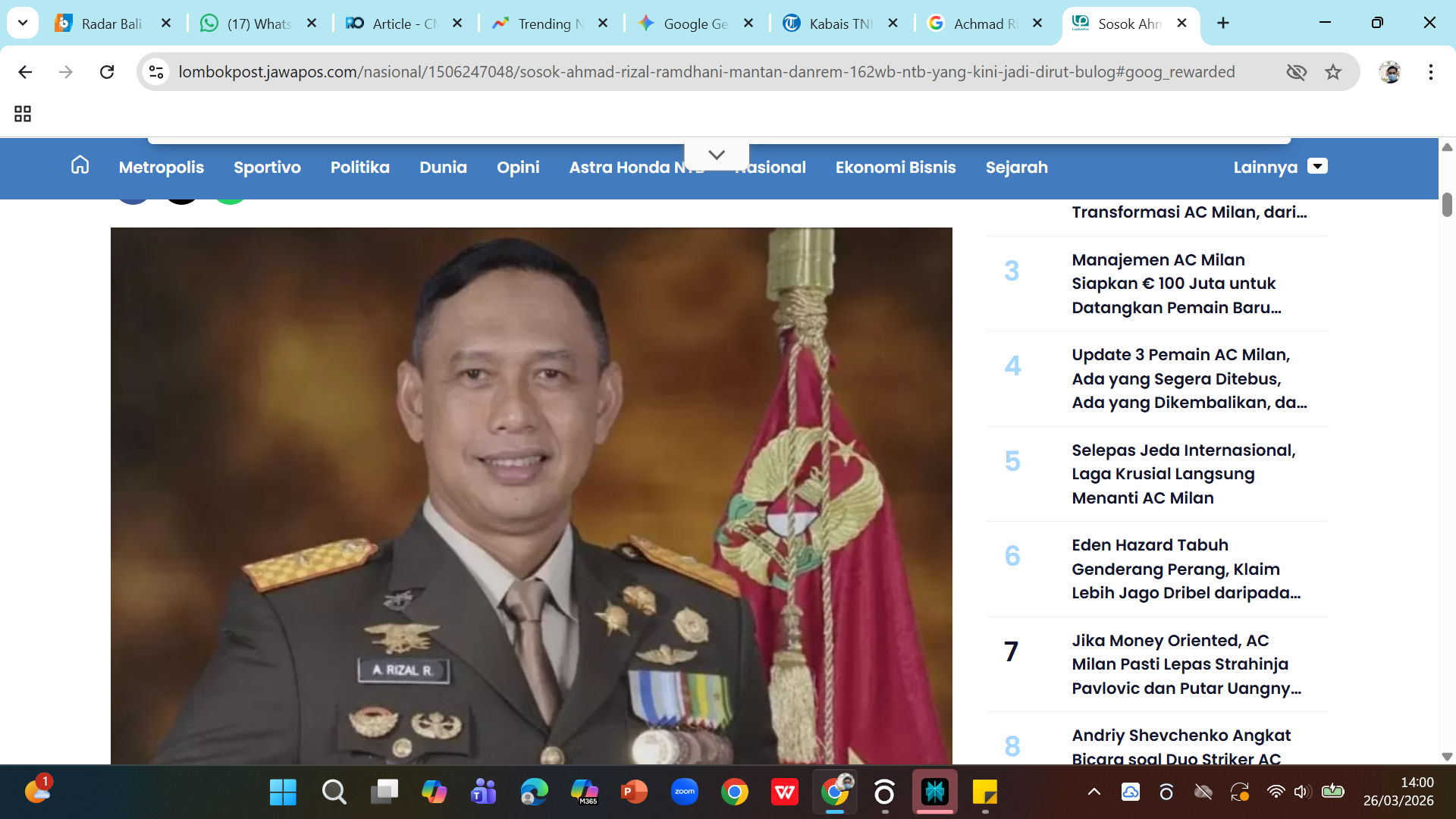 Kabais TNI Mayjen Achmad Rizal Ramdhani.