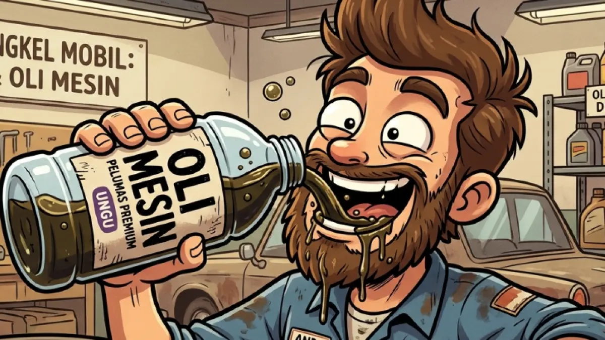 ilustrasi minum oli (gambar digital gemini)