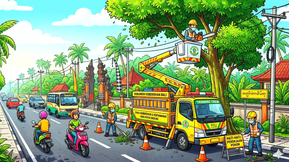 ilustrasi mobil pemangkas cabang pohon. (gambar digital gemini/radar bali)