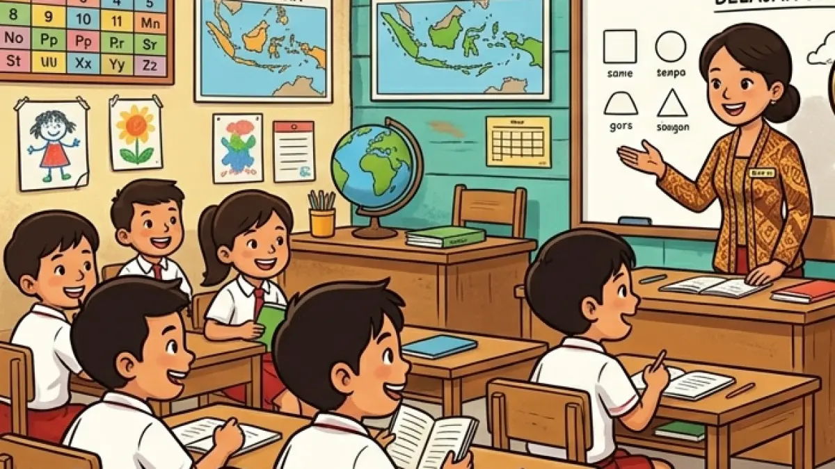 ilustrasi suasana belajar mengajar di Sekolah Dasar. (gambar digital gemini)
