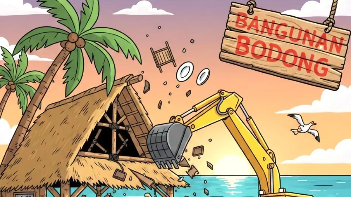 ilustrasi bangunan bodong.(gambar digital gemini/radar bali)