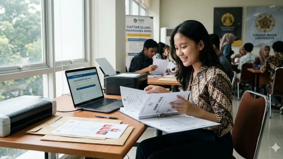 TES TULIS: Ilustrasi menyiapkan dokumen wajib daftar ulang SNBP 2026 (gemini ai/radarbali.id)
