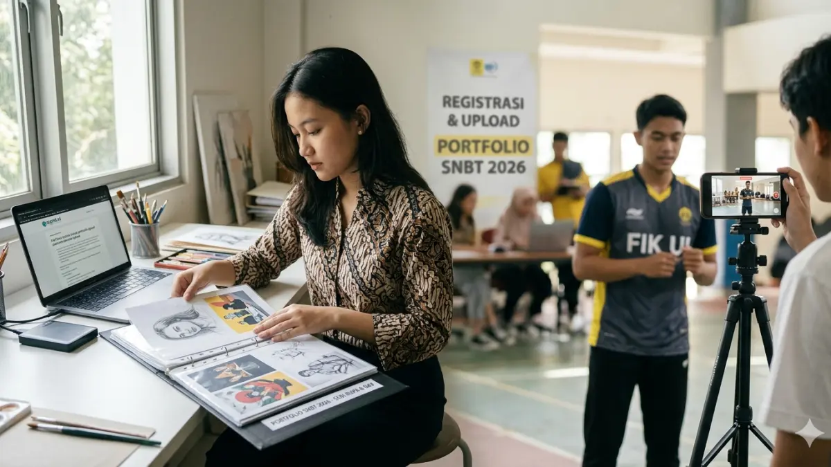 SOAL PORTOFOLIO: ilustrasi mahasiswa baru lolos SNBT 2026 dan persiapan portofolio (gemini google AI/radarbali.id)