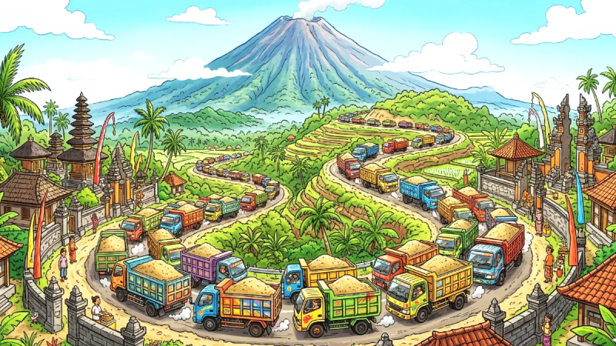 ilustrasi truk pengangkut pasir Galian C di Karangasem. (gambar digital gemini/radar bali)
