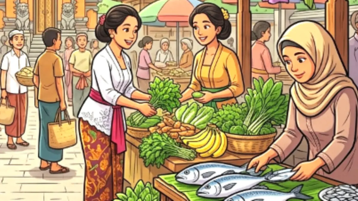 ilustrasi suasana pasar di Jembrana. (gambar digital gemini/ radar bali)