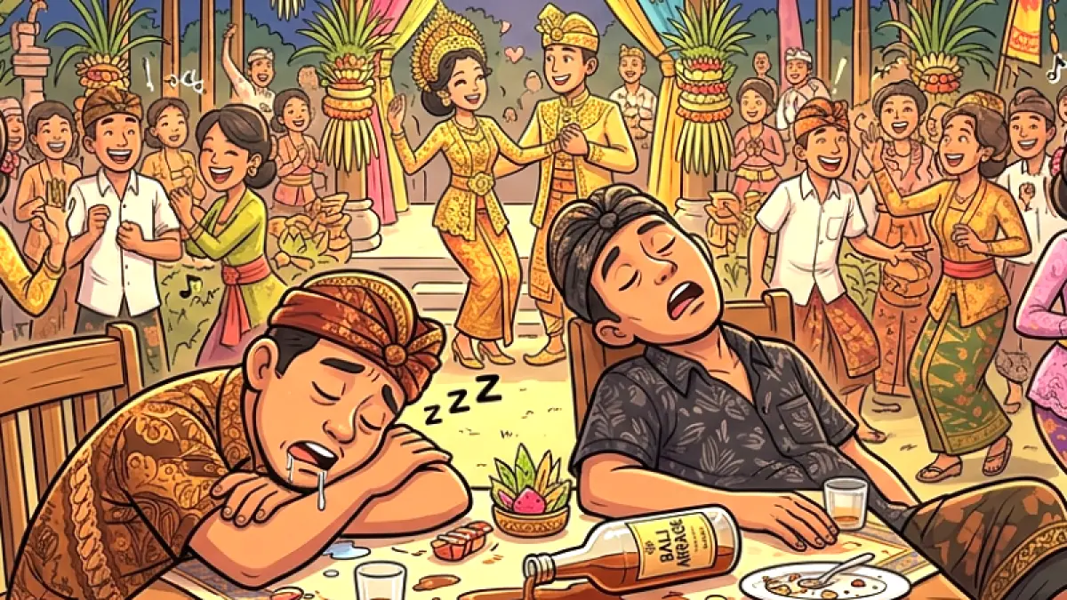 Ilustrasi pesta minuman beralkohol di pesta pernikahan. (gambar digital gemini/radar bali)