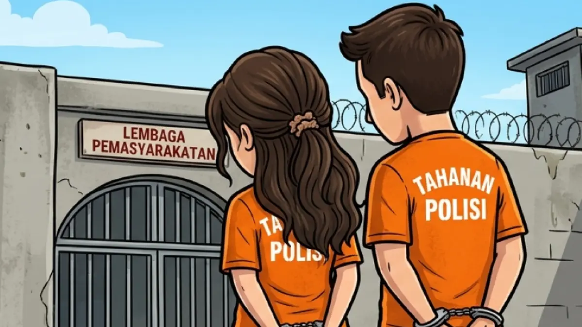 Ilustrasi penahanan tersngka. (gambar digital gemini/radar bali)