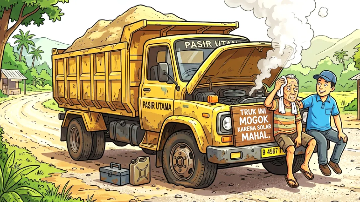 ilustrasi truk pengangkut pasir Karangasem. (gambar digital gemini/radar bali)