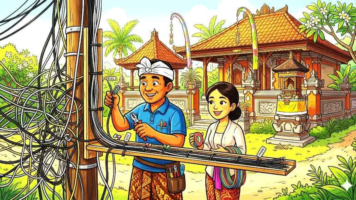 ilustrasi kabel semrawut. (gambar digital gemini/radar bali)