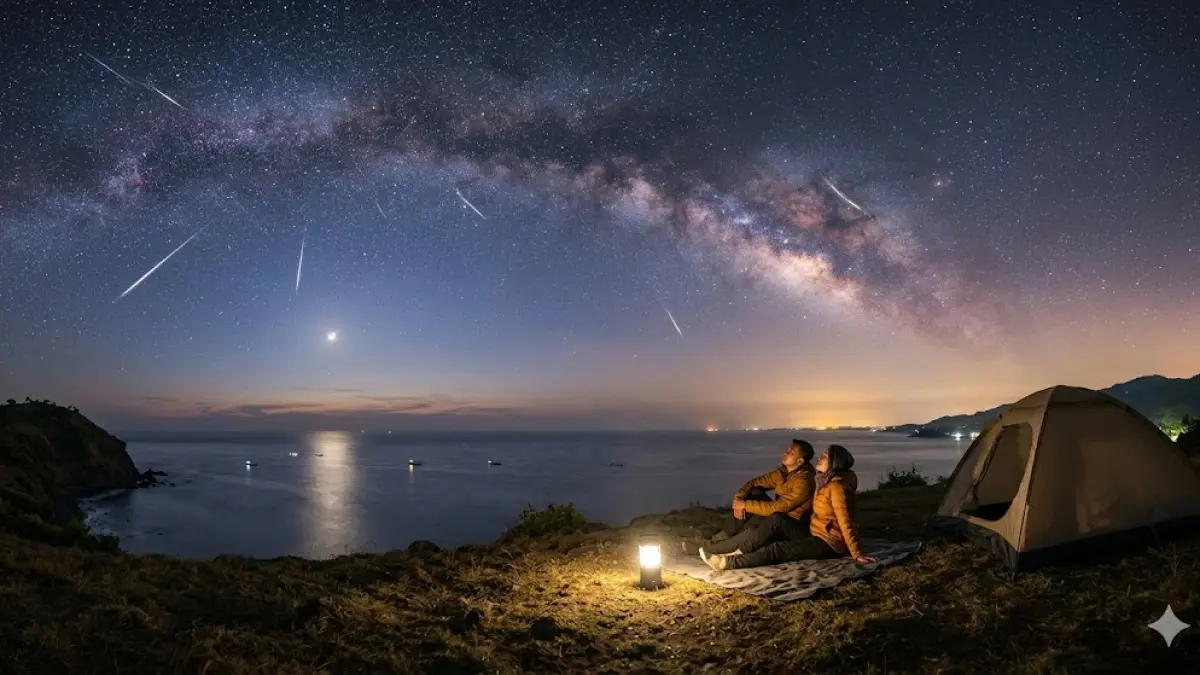 ilustrasi hujan meteor lyrids di langit Bali pada 21-25 April 2026. 