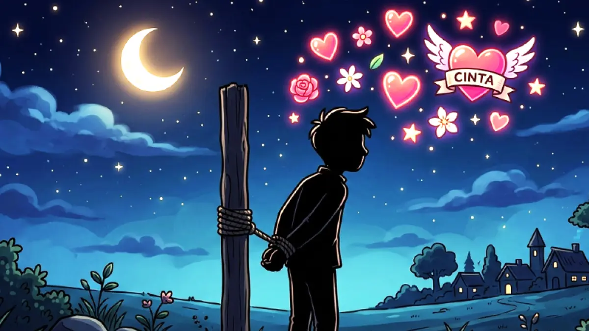 ilustrasi diikat karena mabuk cinta. (gambar digital gemini/radar bali)