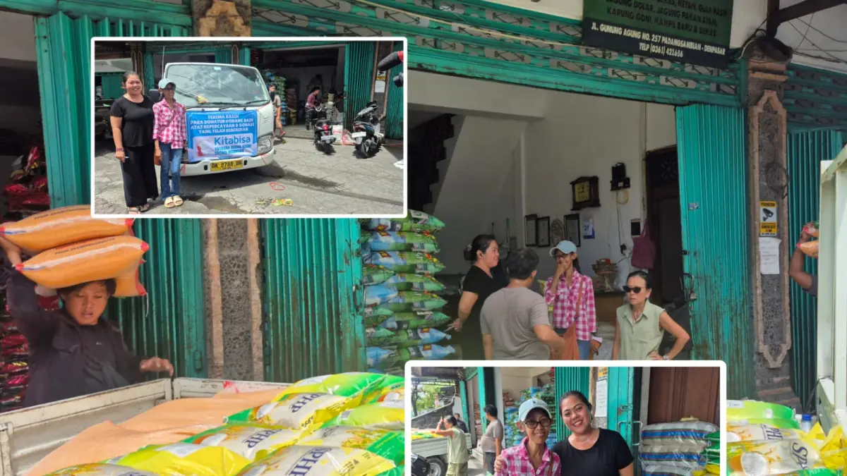 TALI ASIH: Pembina Yayasan Suara Kasih Satwa Indonesia, Maria Rini (kanan) bersama pecinta hewan sekaligus donatur Jero Diah saat beli sembako bantuan pakan untuk hewan rescue di Singaraja.&nbsp;