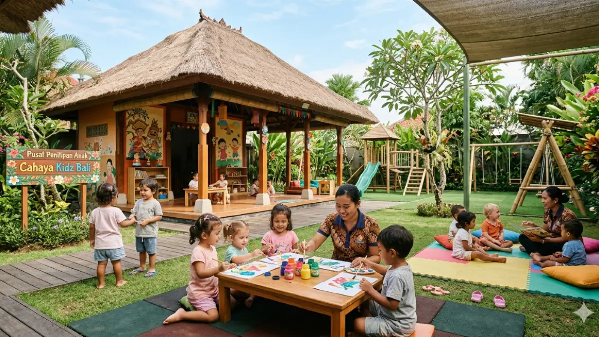 CEK ASPEK LEGALITAS: Ilustrasi tempat penitipan anak (daycare) di Bali yang ramah pada anak. (Google Gemini/radarbali.id)