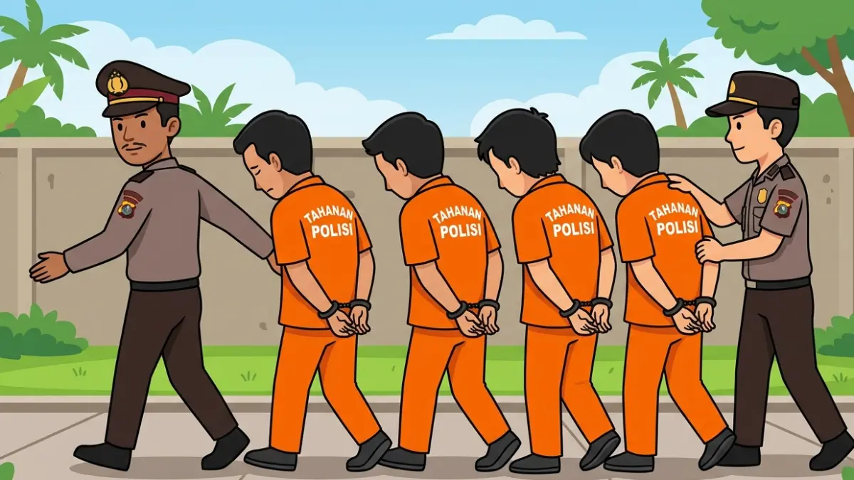 ilustrasi penangkapan empat pelaku kejahatan. (gambar gemini /radar bali)