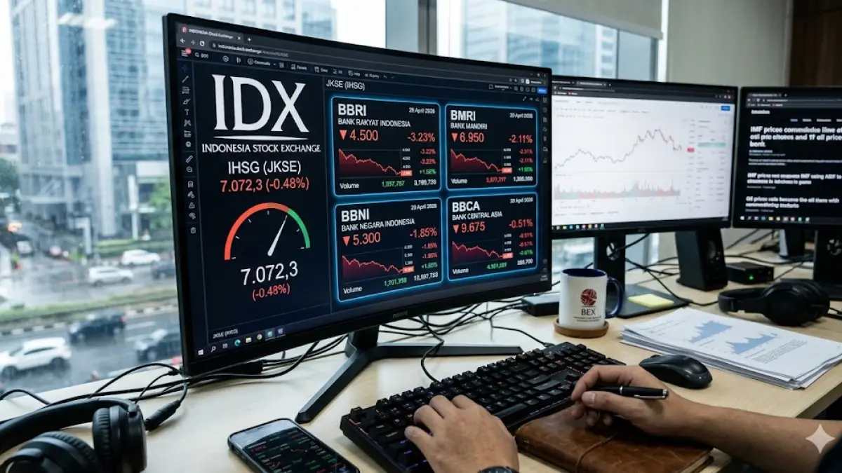 Prediksi IHSG hari ini 29 April 2026: Analisis teknikal saham BBCA, BBRI, BBNI, dan BMRI di tengah tekanan jual asing.