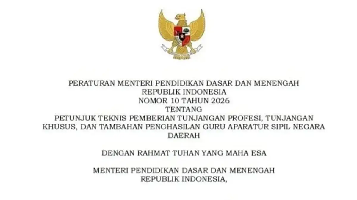 Permendiknas No 10 Tahun 2026 tentang Pemberian TPG dan tambahan penghasilan ASN Daerah. 