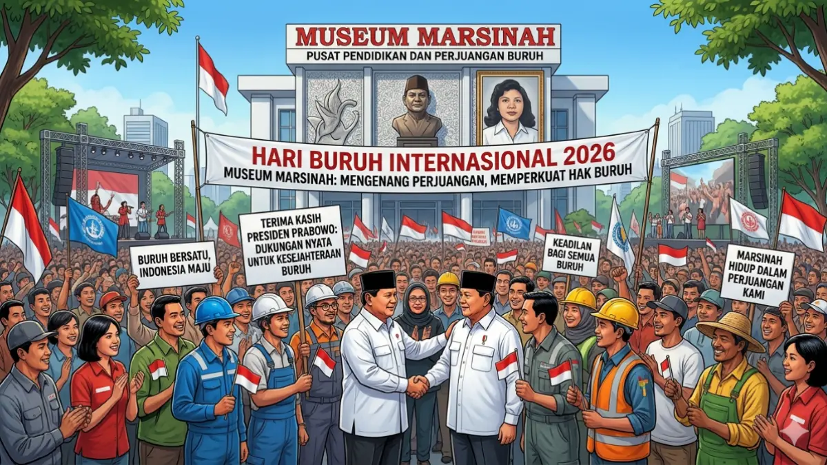 PRO BURUH: Pengesahan Undang-Undang Perlindungan Pekerja Rumah Tangga (UU PPRT) hingga rencana pembangunan Museum Marsinah sebagai simbol penghormatan terhadap sejarah perjuangan buruh di Indonesia. (ilustrasi Gemini Google)