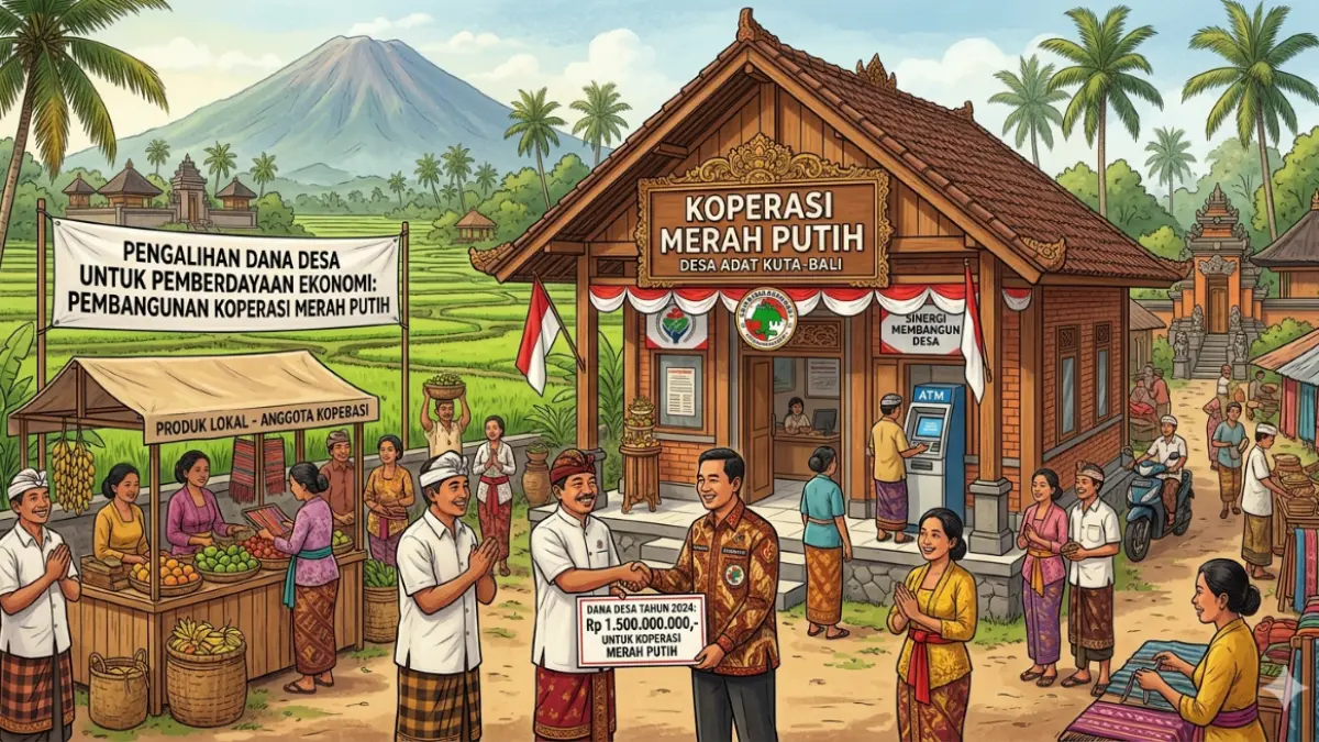 ILUSTRASI Dana Desa yang dialihkan untuk membangun Koperasi Merah Putih termasuk di Bali. (Gemini Generate/radarbali.id)