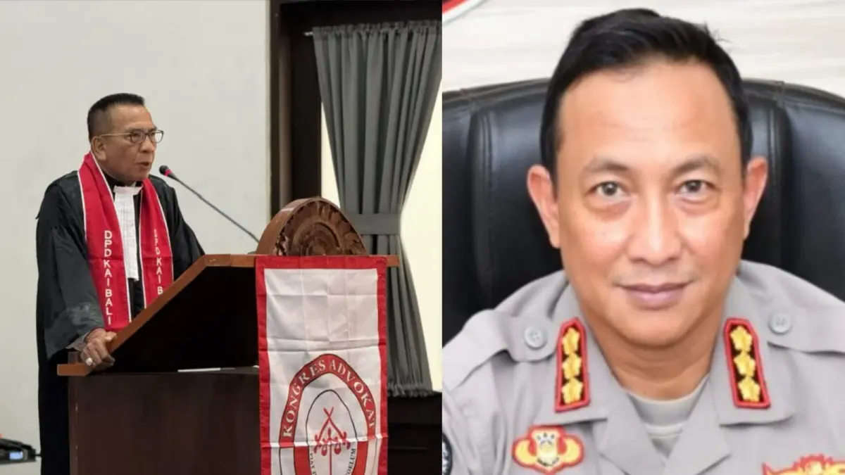 Kabid Humas Polda Bali Kombes Pol Ariasandy (foto kanan). Dan kuasa hukum korban, I Nyoman Gde Sudiantara.