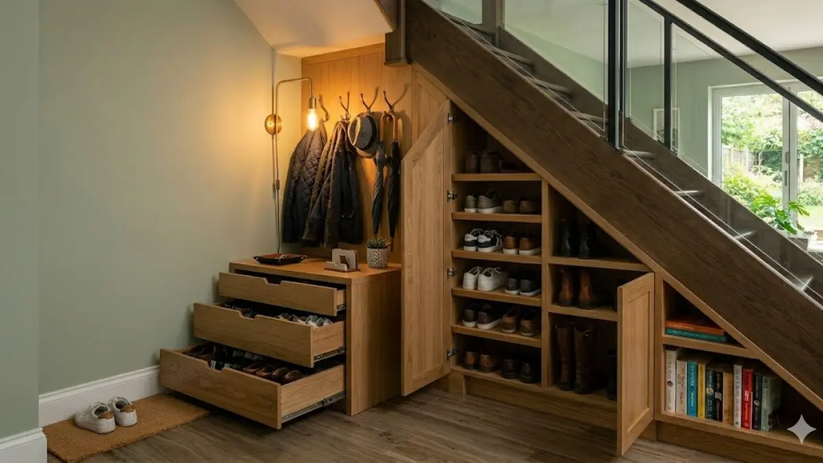drawer jaket dan tempat penyimpanan sepatu