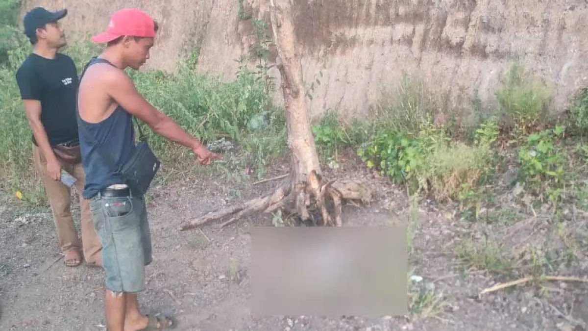 DI SINI LOKASI PEMBUANGANNYA : Salah seorang warga menunjukkan lokasi tempat pembuangan bayi di Desa Sangsit,Sawan,Buleleng. (ist)