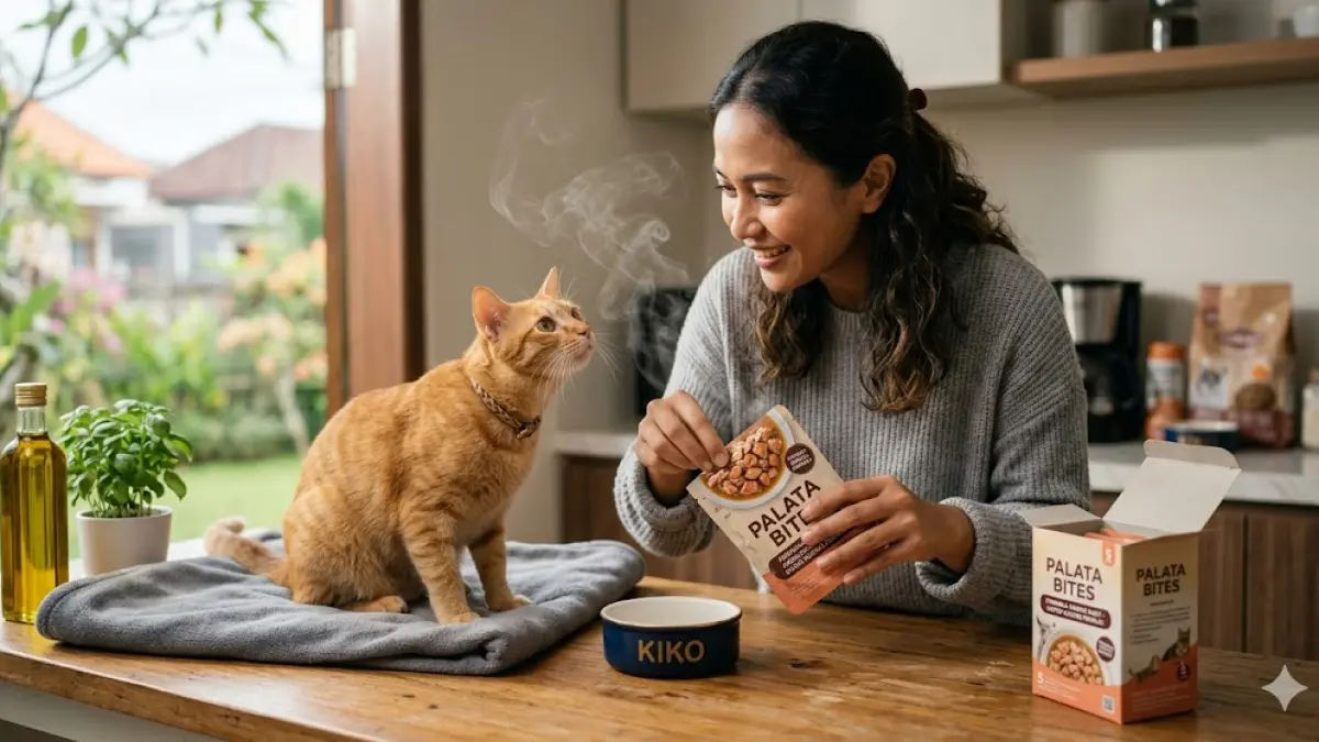 makanan basah yang dingin kurang disukai kucing, hangatkan sampai 38 derajat Celcius.