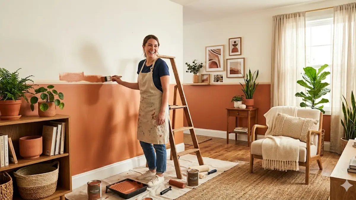 Daripada mengecat seluruh ruangan, fokuslah pada satu sisi dinding sebagai accent wall. 