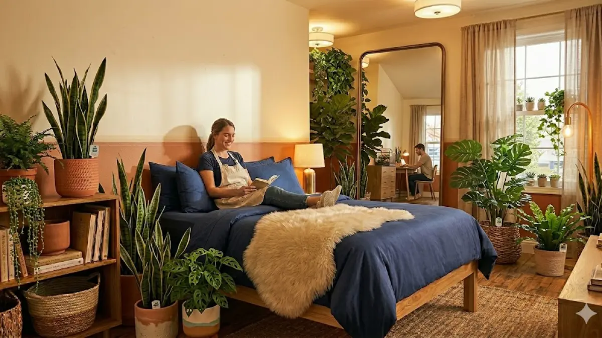 Karpet kecil di samping tempat tidur tidak hanya mempercantik visual, tetapi juga memberikan kenyamanan ekstra